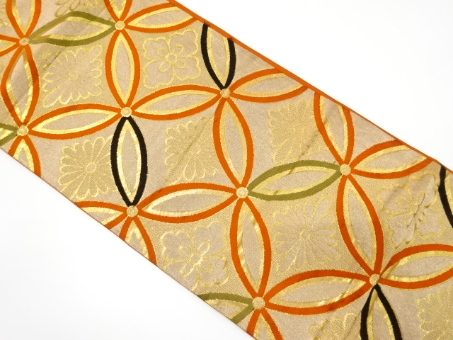 JAPANESE KIMONO / ANTIQUE FUKURO OBI / WOVEN SHIPPO PATTERN